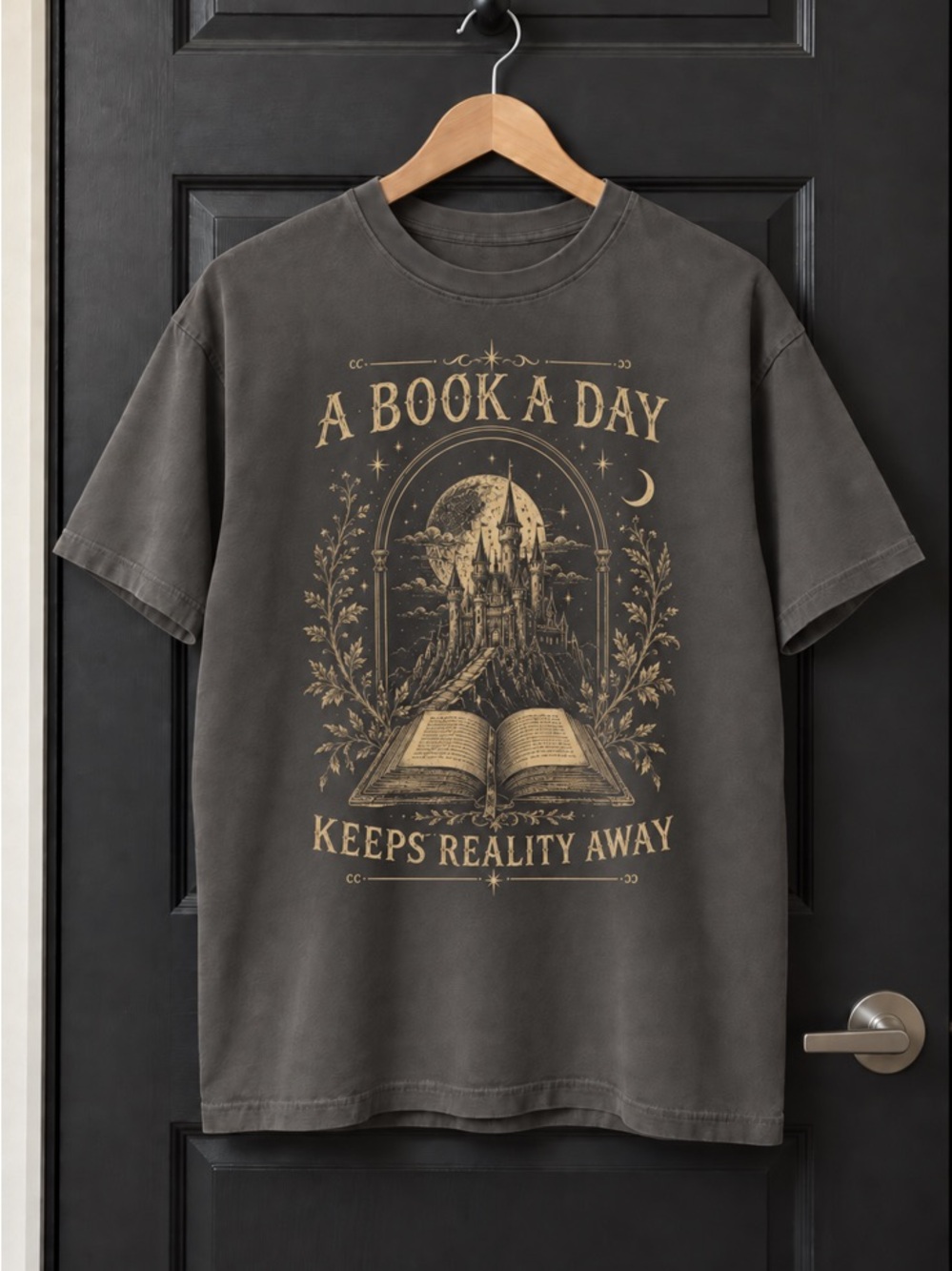 A Book A Day Keeps Reality Away Graphic Pepper T-Shirt